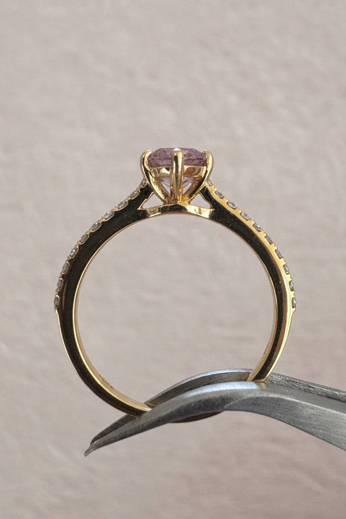 18ct Yellow Gold Brown Pear Sapphire & Diamond Solitaire Ring