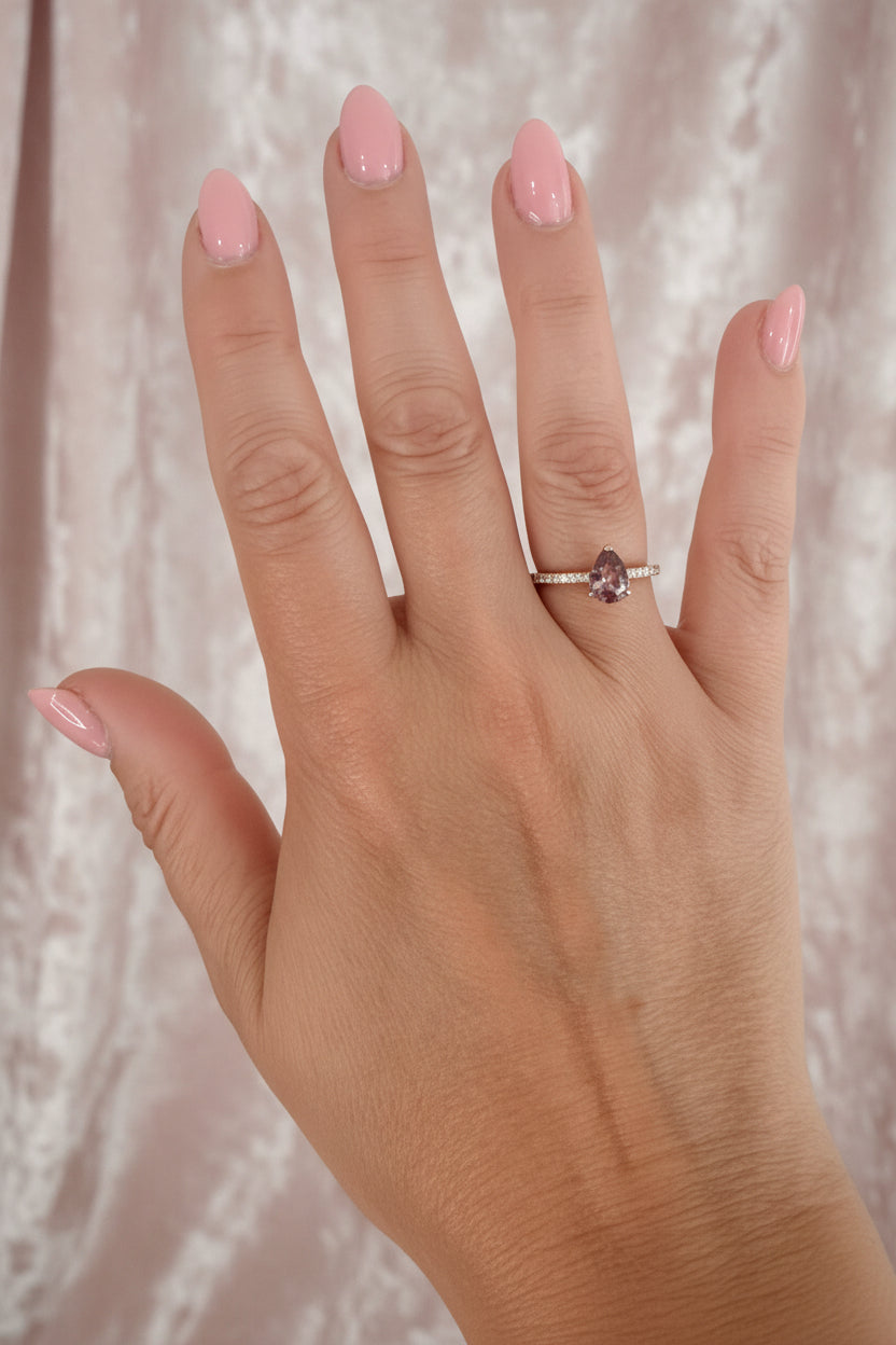 18ct Yellow Gold Brown Pear Sapphire & Diamond Solitaire Ring