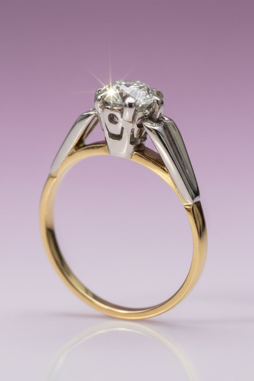 Vintage 18ct Gold Diamond Solitaire Ring | Approx. 0.60ct Round Transitional Cut Diamond