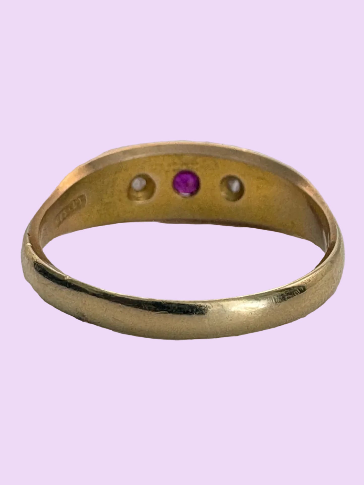 Late Victorian Ruby & Diamond Gypsy Ring in 15ct Gold, c.1890