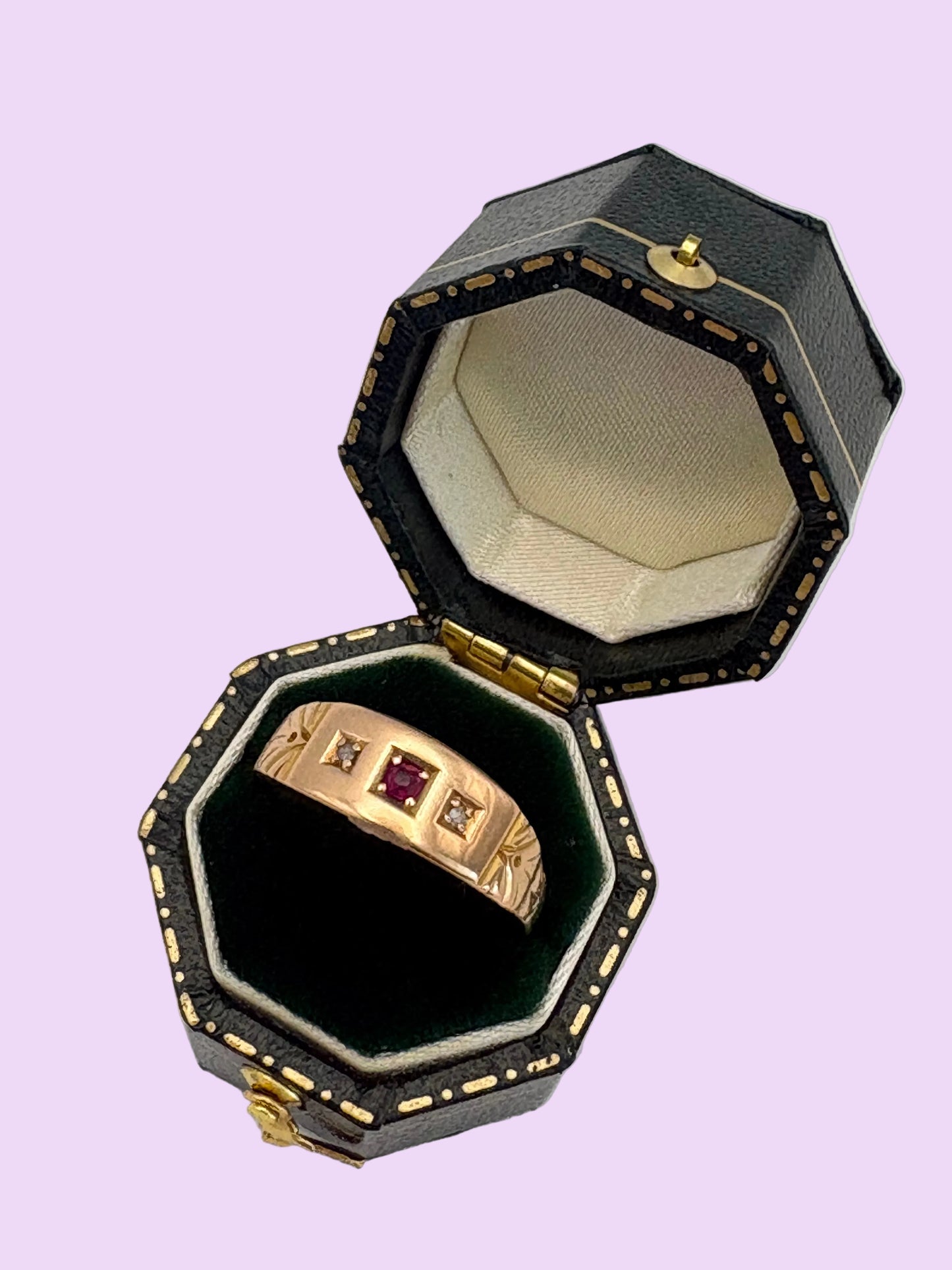 Late Victorian Ruby & Diamond Gypsy Ring in 15ct Gold, c.1890