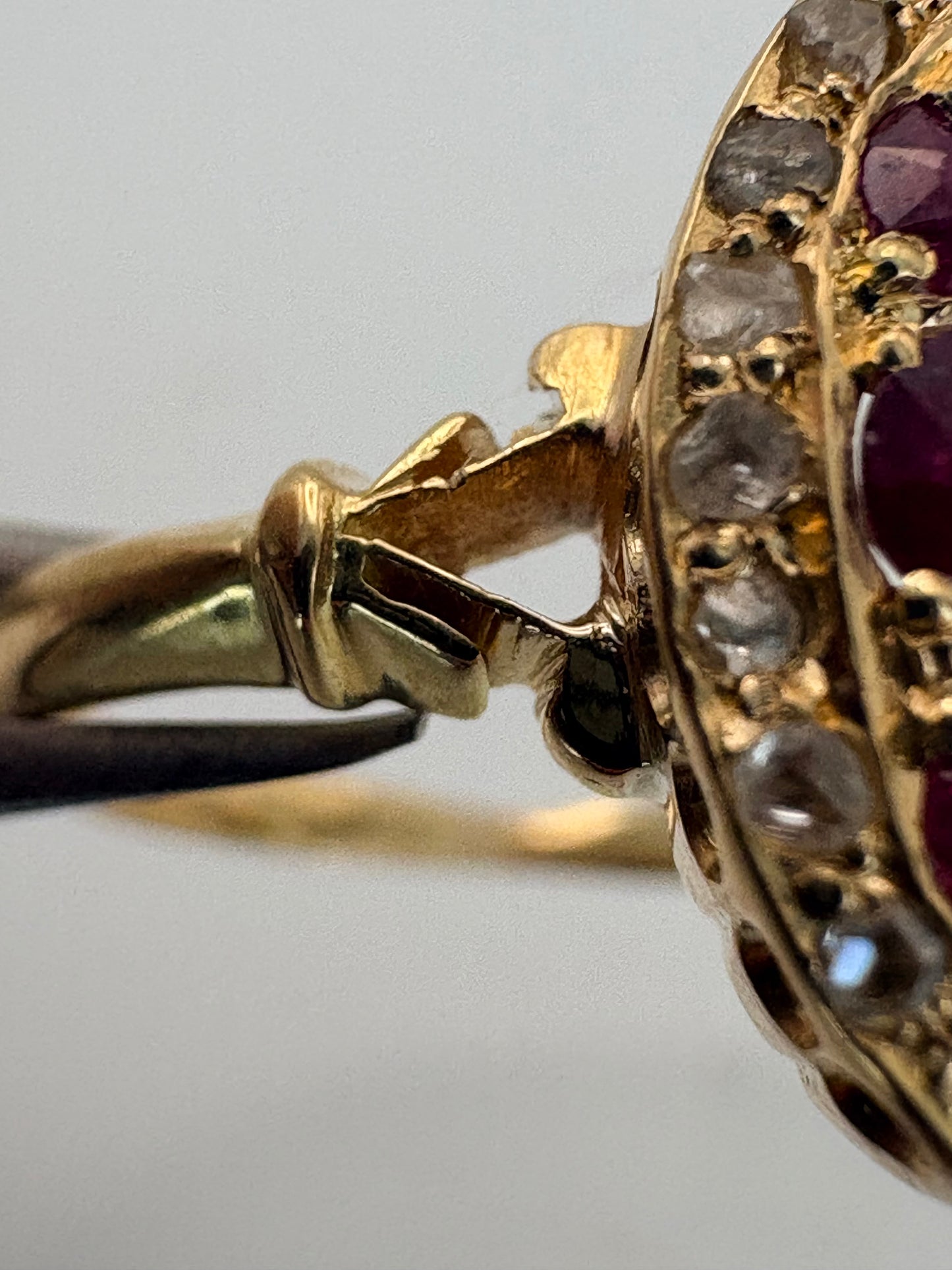 Late Victorian Ruby and Diamond Navette Ring in 18ct Gold