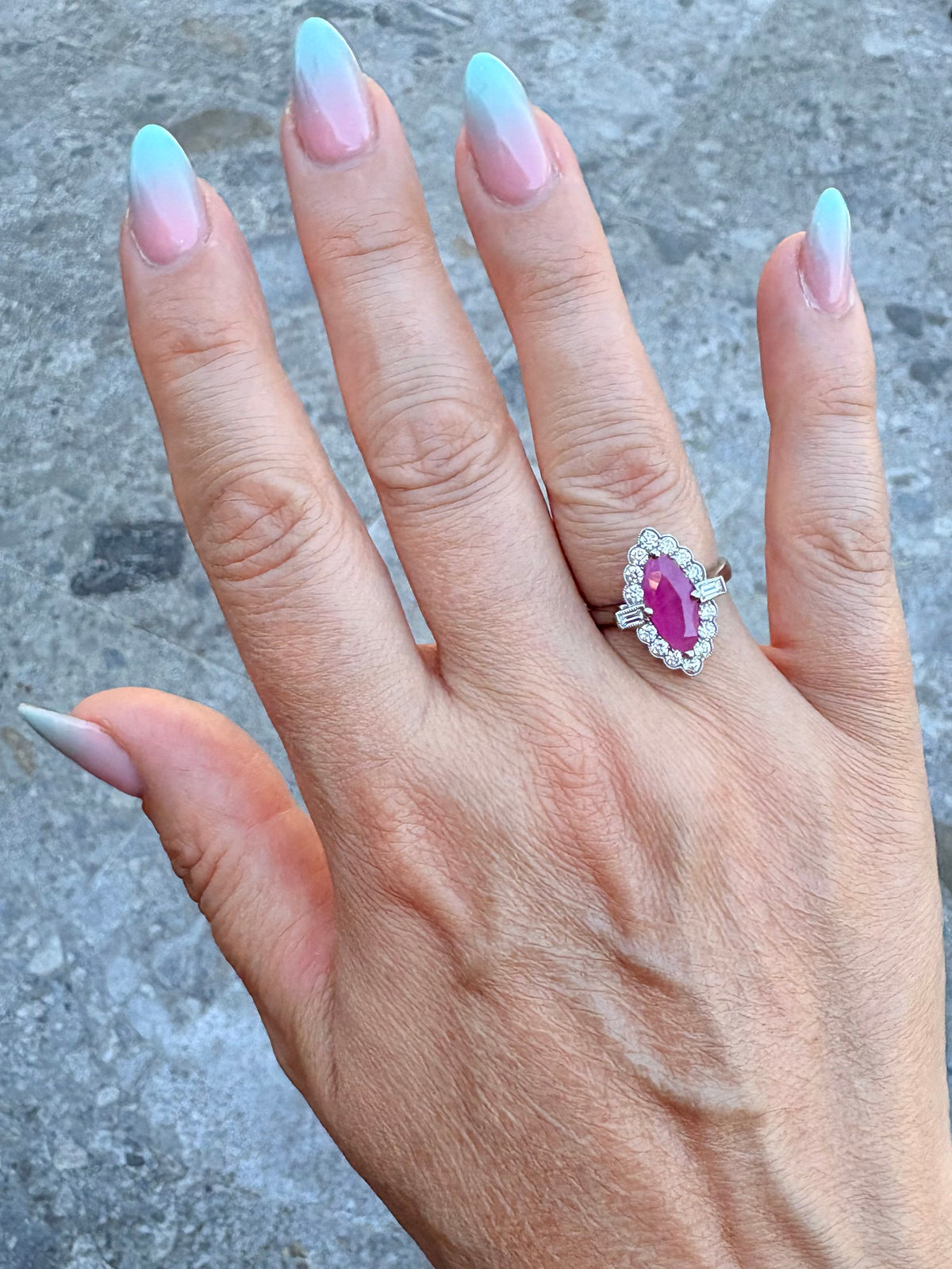 1.74ct Marquise Ruby & Diamond Cluster Ring in Platinum