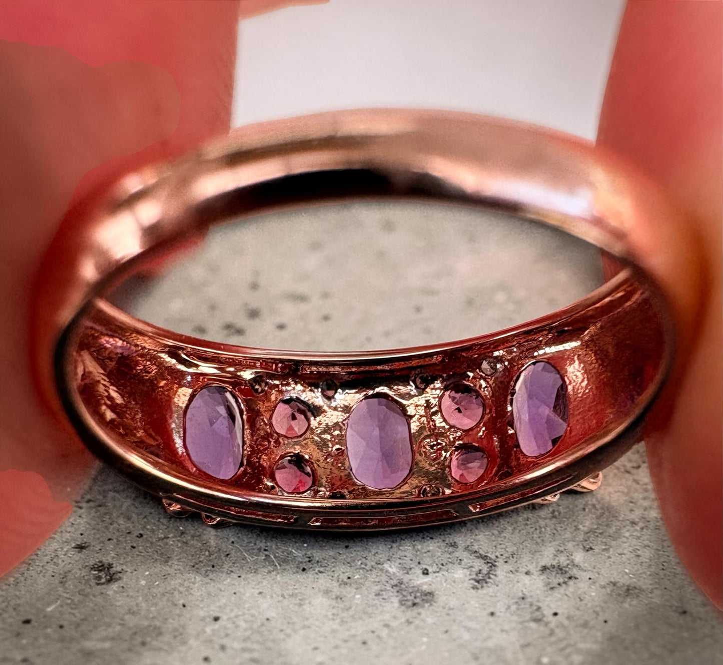 9ct Rose Gold Amethyst, Pink Tourmaline & Diamond Ring | Birmingham 2006